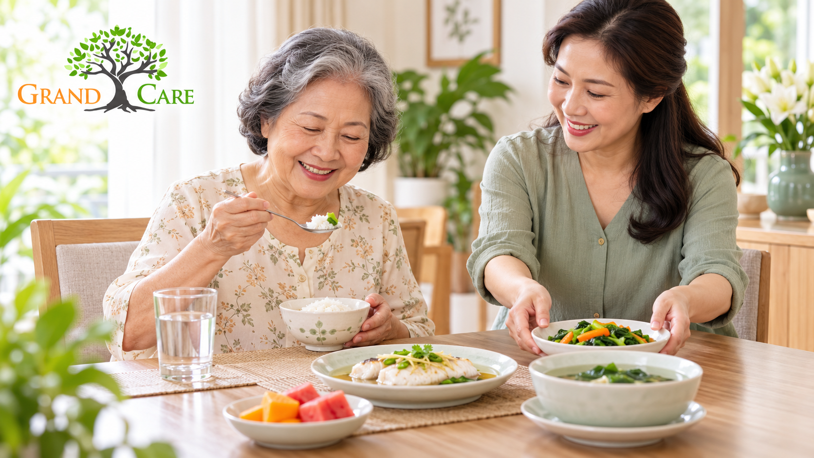 Mẹ dùng bữa độc lập cùng con - Dinh dưỡng cho người cao tuổi